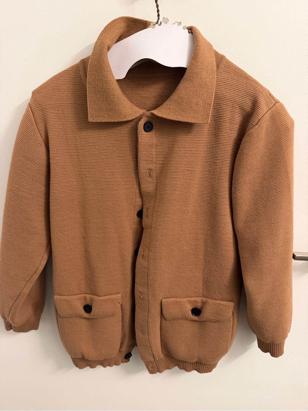 Amazon Essentials Caramel Brown Knit Bomber Jacket